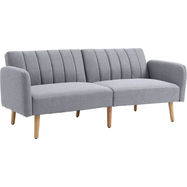 Homona 2-zits slaapbank - Met afzonderlijk in 3 standen verstelbare rugleuningen - Met linnenlook bekleding - 173 x 75 x 73 cm - Lichtgrijs
