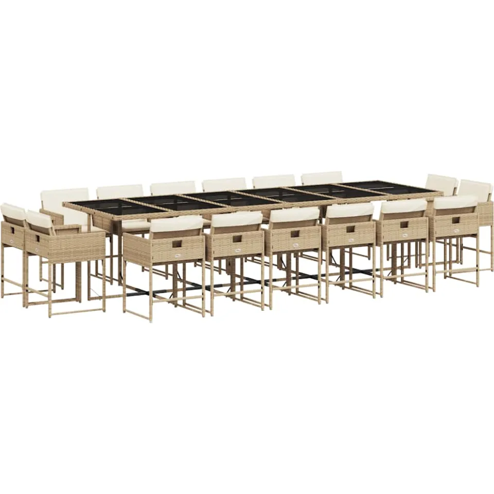 vidaXL 17-delige Tuinset met kussens poly rattan beige, foto 3