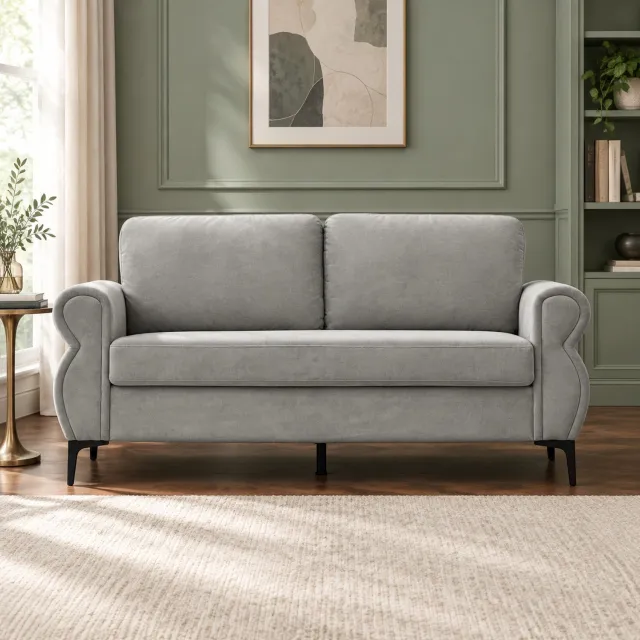 WUVRIE 2-zitsbank 173,5 cm - Afneembare hoezen en metalen poten - Lichtgrijs