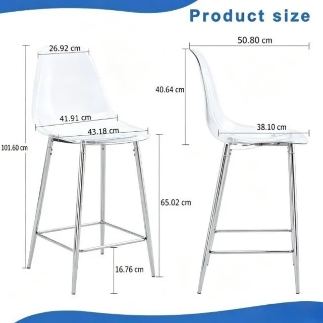 HAUSS SPOLE Barkruk - Transparant Design - Set Van 2 - Met Rugleuning En Voetsteun - Voor Keuken, Bar En Eethoek - Kunststof En Metaal Zilver