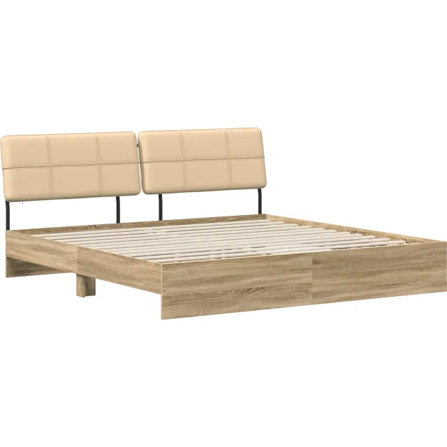 vidaXL Tweepersoonsbed met hoofdbord Sonoma eiken en crème Bruin