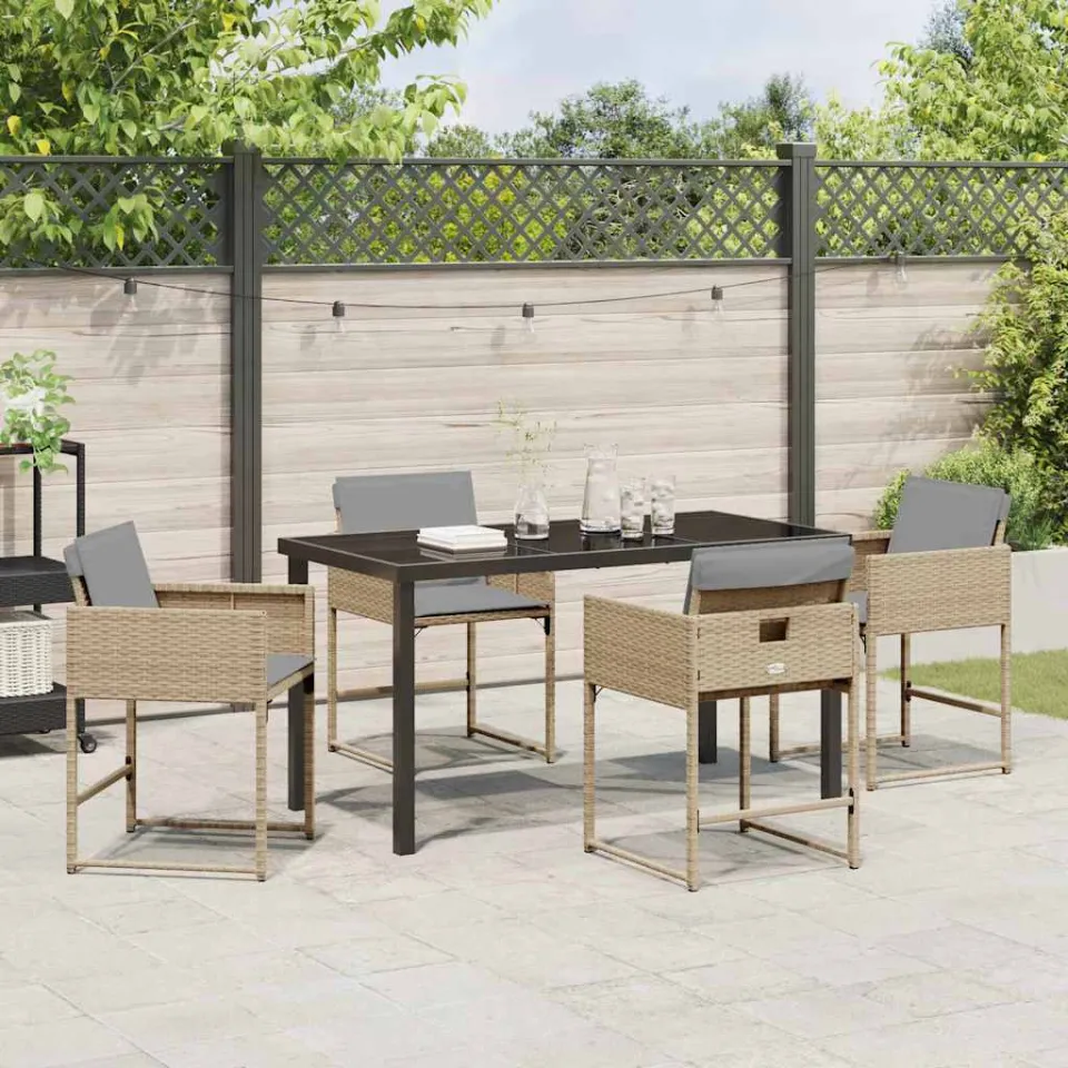 vidaXL Tuin eettafelset 5 st Beige poly rattan, foto 3
