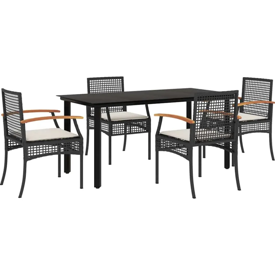 vidaXL 5-delige Tuinset met kussens poly rattan zwart