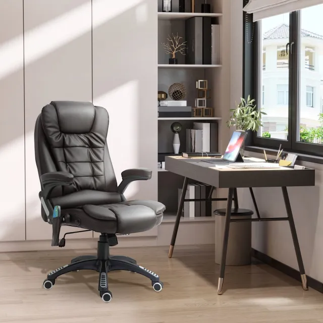 MODENUIT Bureaustoel 62 cm - 6-punts Trilmassage En Warmtefunctie - Voor Kantoor En Thuis - Kunstleer - Bruin Black