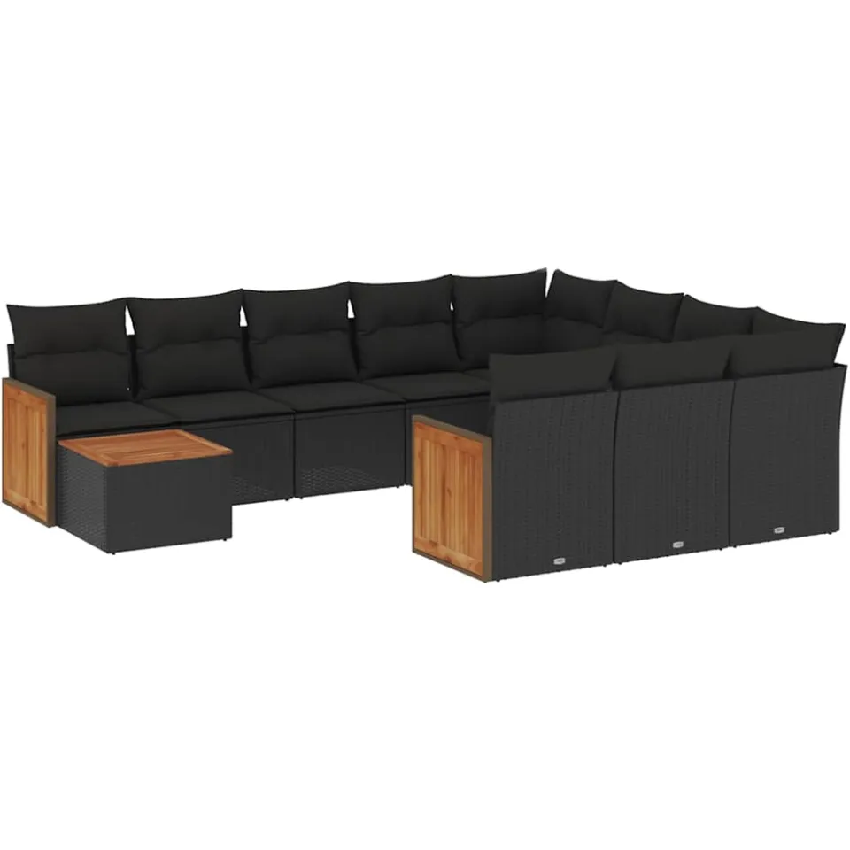 vidaXL 11-delige Loungeset met kussens poly rattan zwart, foto 3