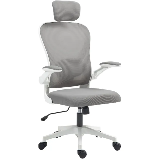 Homona Ergonomische bureaustoel - Met hoofdsteun, lendensteun en opklapbare armleuningen - 64 x 63 x 115-125 cm - Grijs