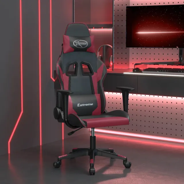 vidaXL Massage gamestoel kunstleer zwart en wijnrood, foto 2