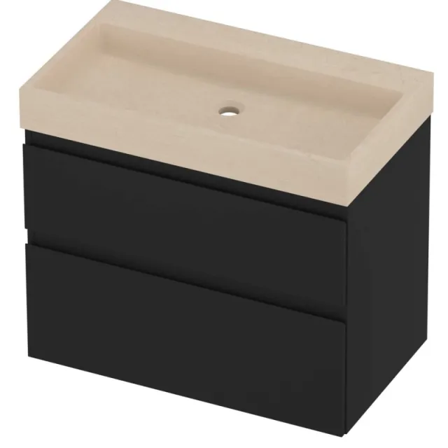 Proline Evoli Badmeubelset Hardsteen Loft Zonder Kraangat 80x46x70 cm Sand Stone Mat Zwart