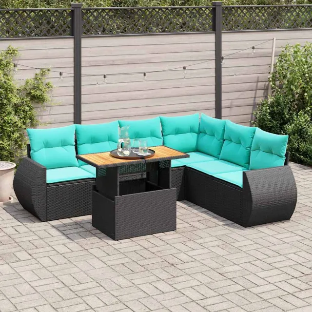 vidaXL 7-delige Loungeset met kussens poly rattan zwart, foto 2