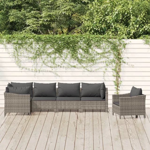 vidaXL 6-delige Loungeset met kussens poly rattan grijs, foto 2