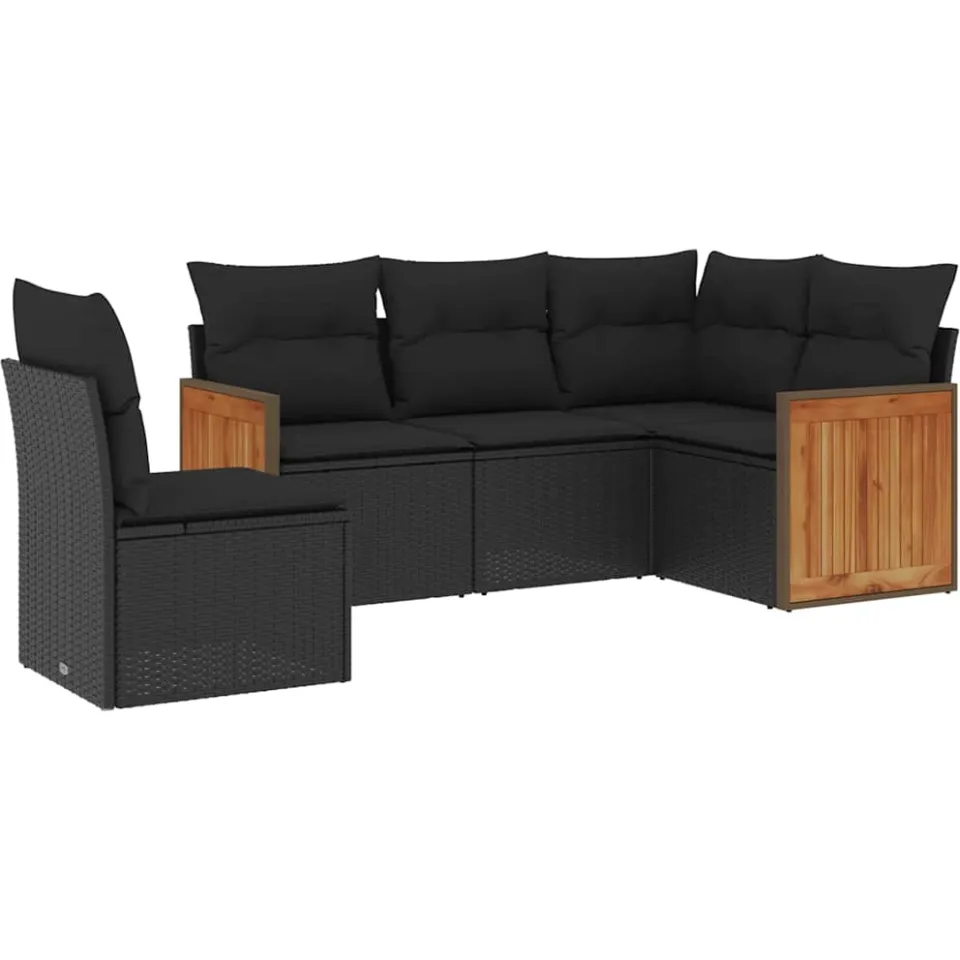 vidaXL 5-delige Loungeset met kussens poly rattan zwart, foto 3