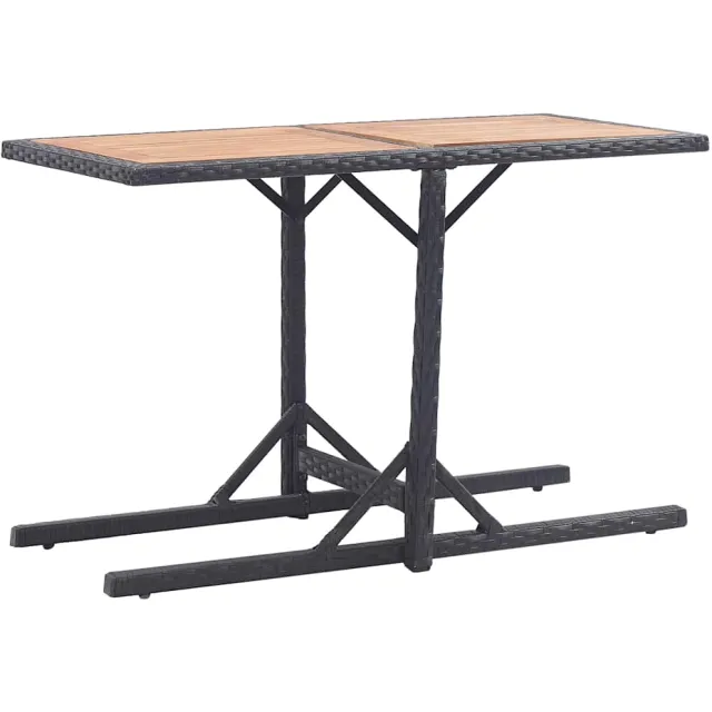 vidaXL Tuintafel massief acaciahout en poly rattan zwart