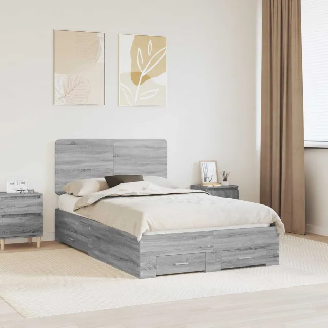 vidaXL Bedframe met lade Grijs Sonoma 135 x 190 cm Bewerkt hout