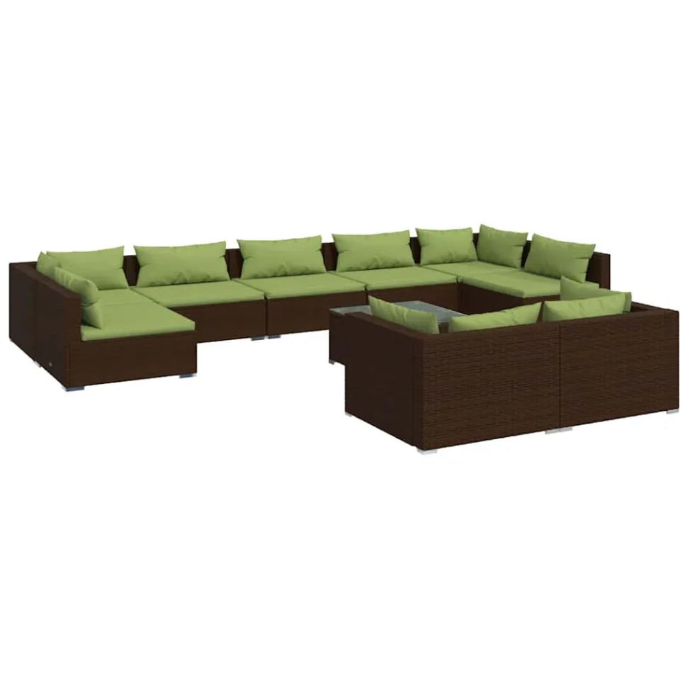 vidaXL 10-delige Loungeset met kussens poly rattan bruin, foto 3