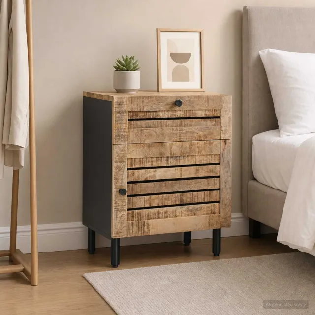 vidaXL Nachtkastje Naturel 50 x 33 x 60 cm Massief Mango Hout, foto 2