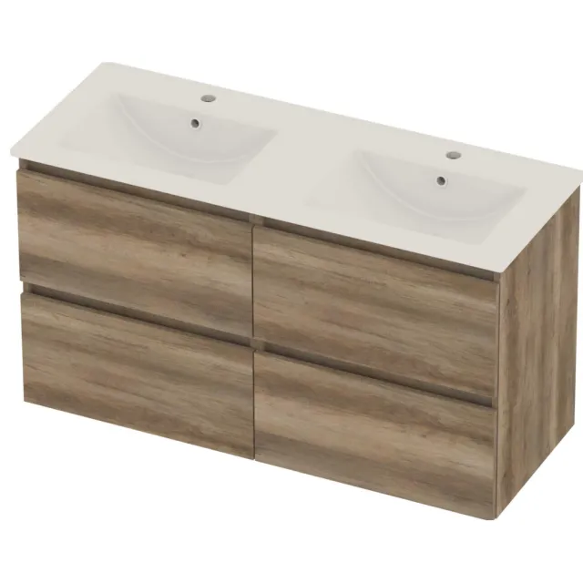 Basic-Line Coach 46 Badmeubelset Porselein 120x46x62 cm C46gwcso2x602 Scotch Oak Glans Wit