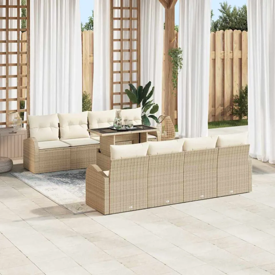 vidaXL Tuin Sofa Set 9 st Beige poly rattan, foto 3
