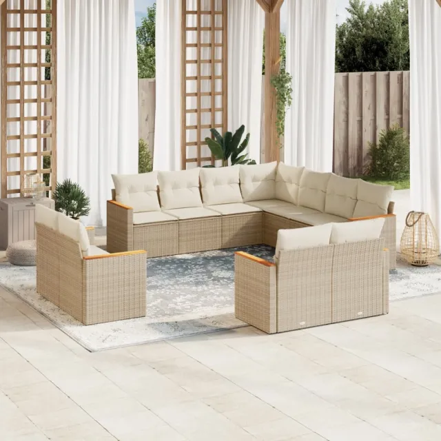 vidaXL 11-delige Tuinset met kussens poly rattan beige, foto 2