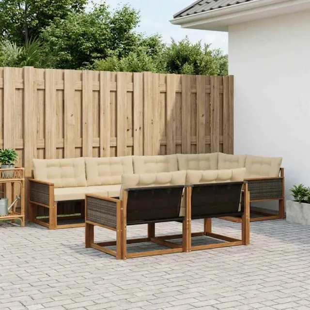 vidaXL Buiten bankenset 7 st 7-zits Natuurlijk en Beige