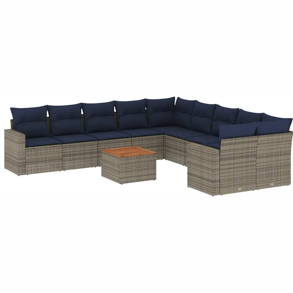 vidaXL 11-delige Loungeset met kussens poly rattan grijs, foto 3