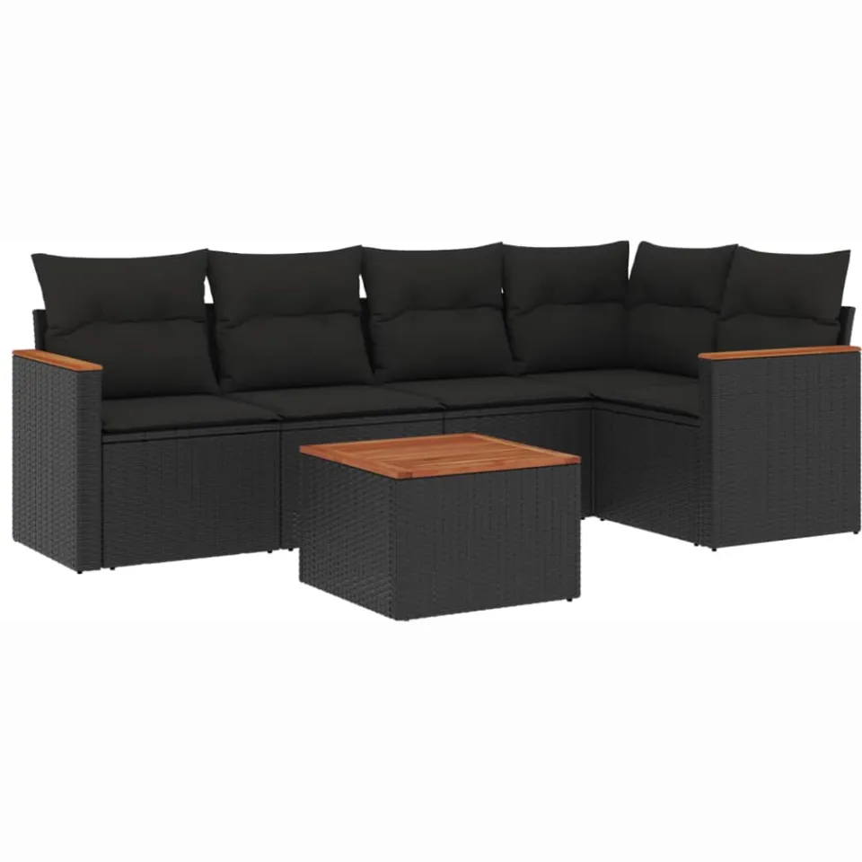 vidaXL 6-delige Loungeset met kussens poly rattan zwart, foto 3