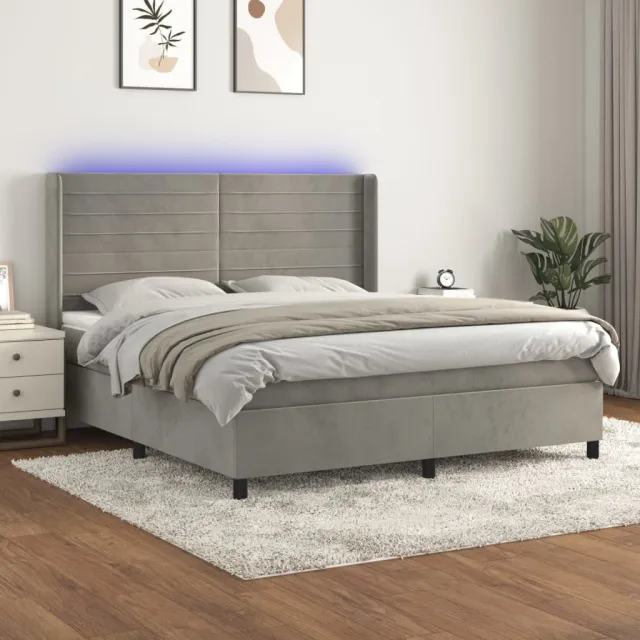 vidaXL Boxspring met matras en LED fluweel lichtgrijs 180x200 cm grijs
