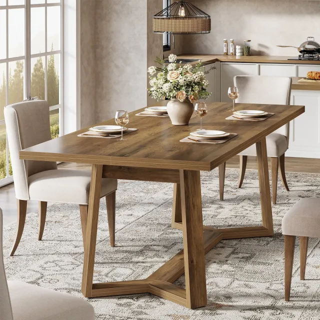 Little Trees LITTLE TREE Eettafel Keukentafel - Voor 4-6 personen - 120 x 80 x 76 cm - Rechthoekig modern model - MDF - Met massief houtlook Bruin