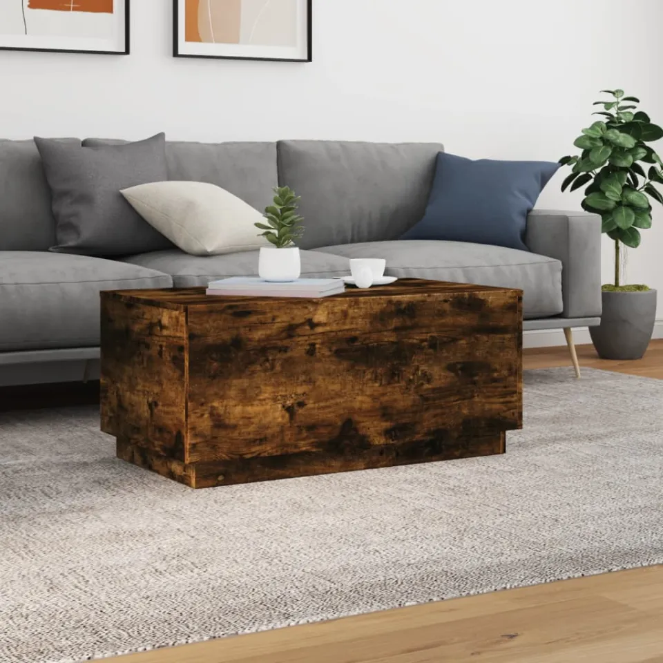 vidaXL Salontafel met LED-verlichting 90x50x40 cm gerookt eikenkleurig, foto 4