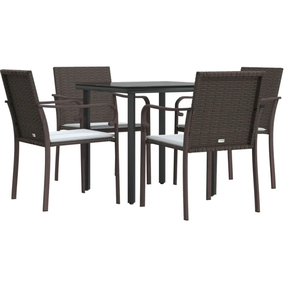 vidaXL 5-delige Tuinset met kussens poly rattan en staal Bruin