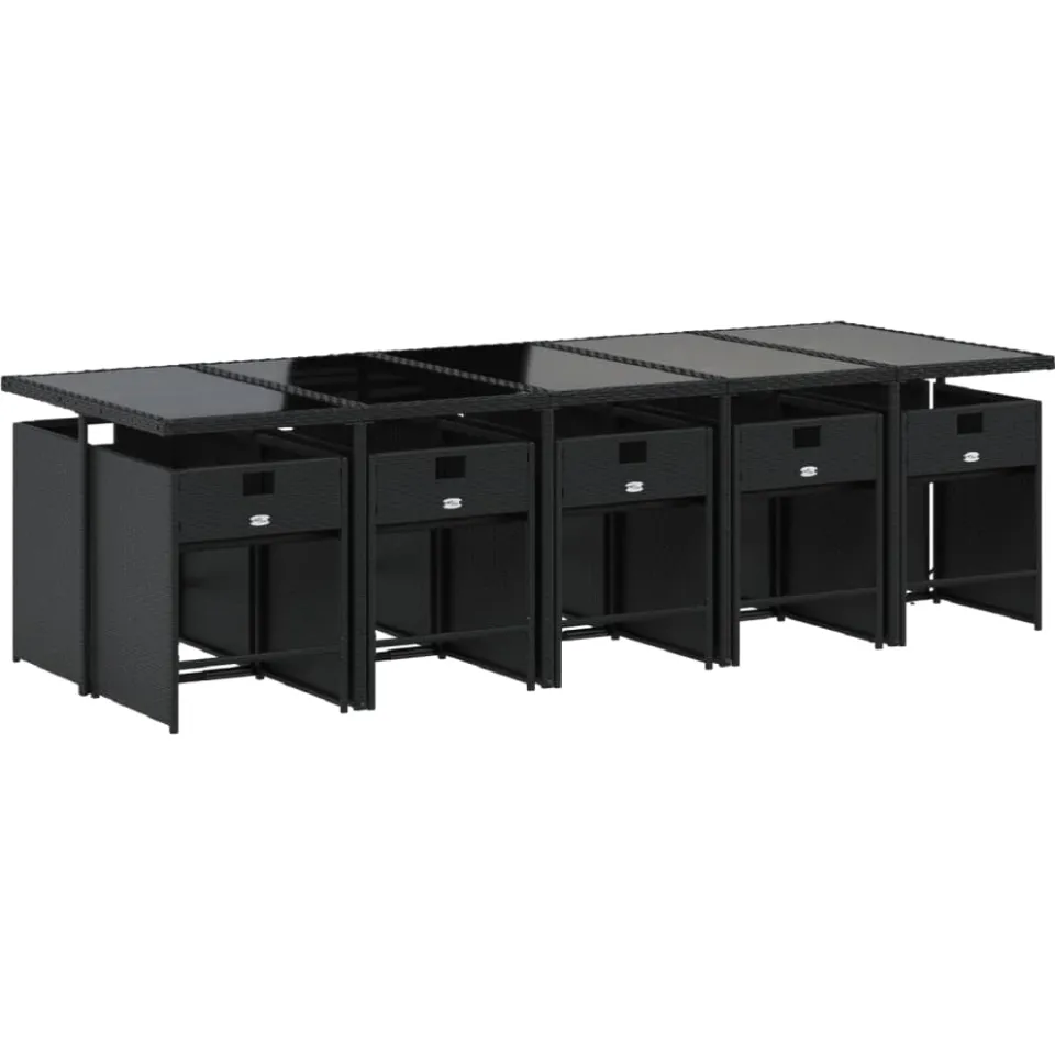 vidaXL 11-delige Tuinset met kussens poly rattan zwart