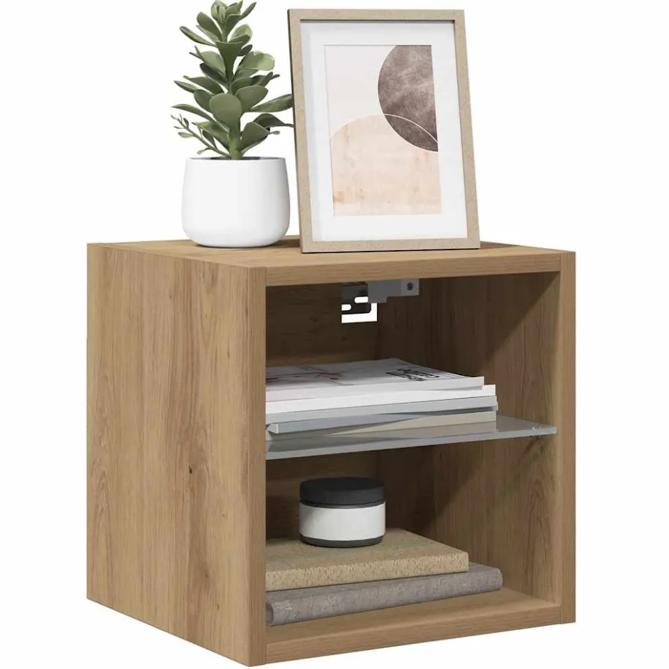 vidaXL Tv-wandmeubel met LED-verlichting 30x28,5x30cm artisanaal eiken Bruin