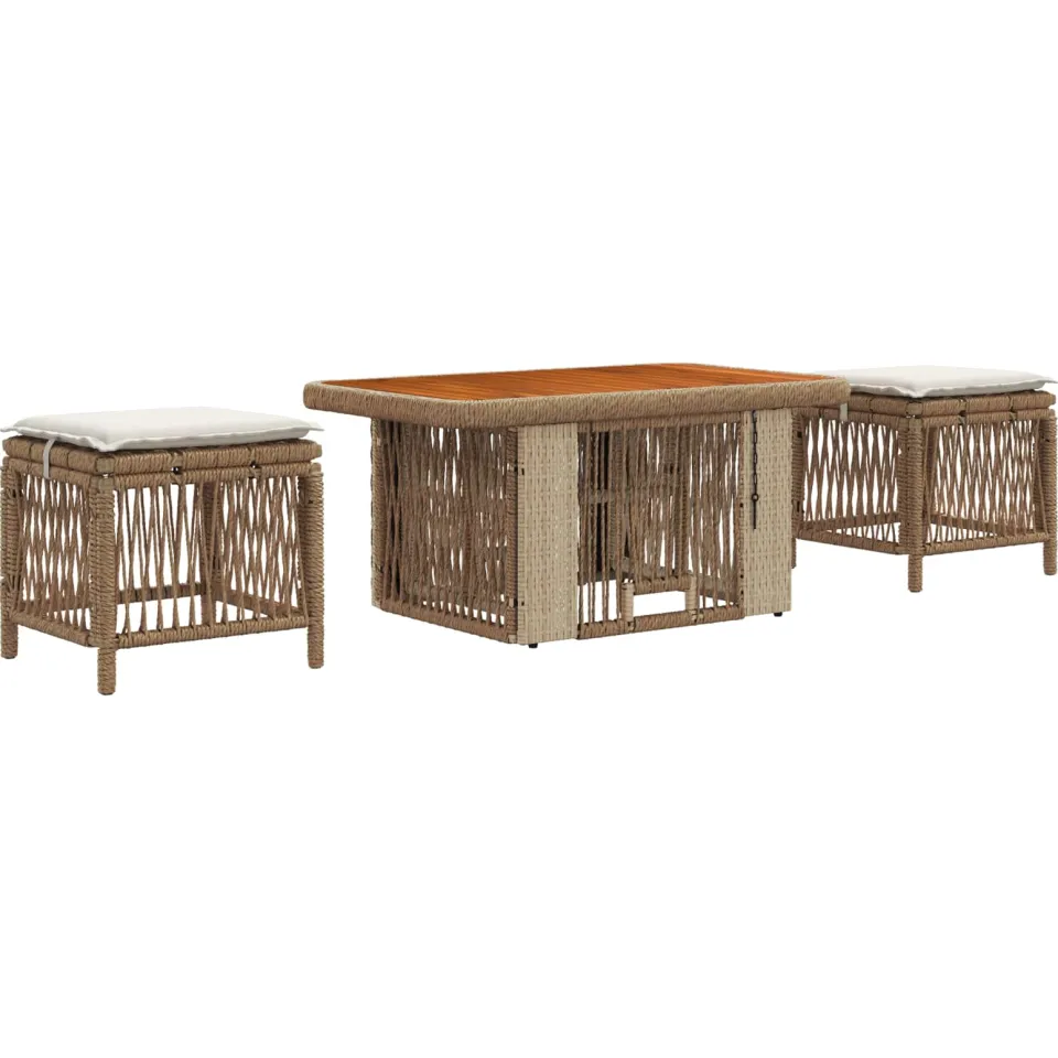 vidaXL Tuin eettafelset 3 st Beige en Crème poly rattan