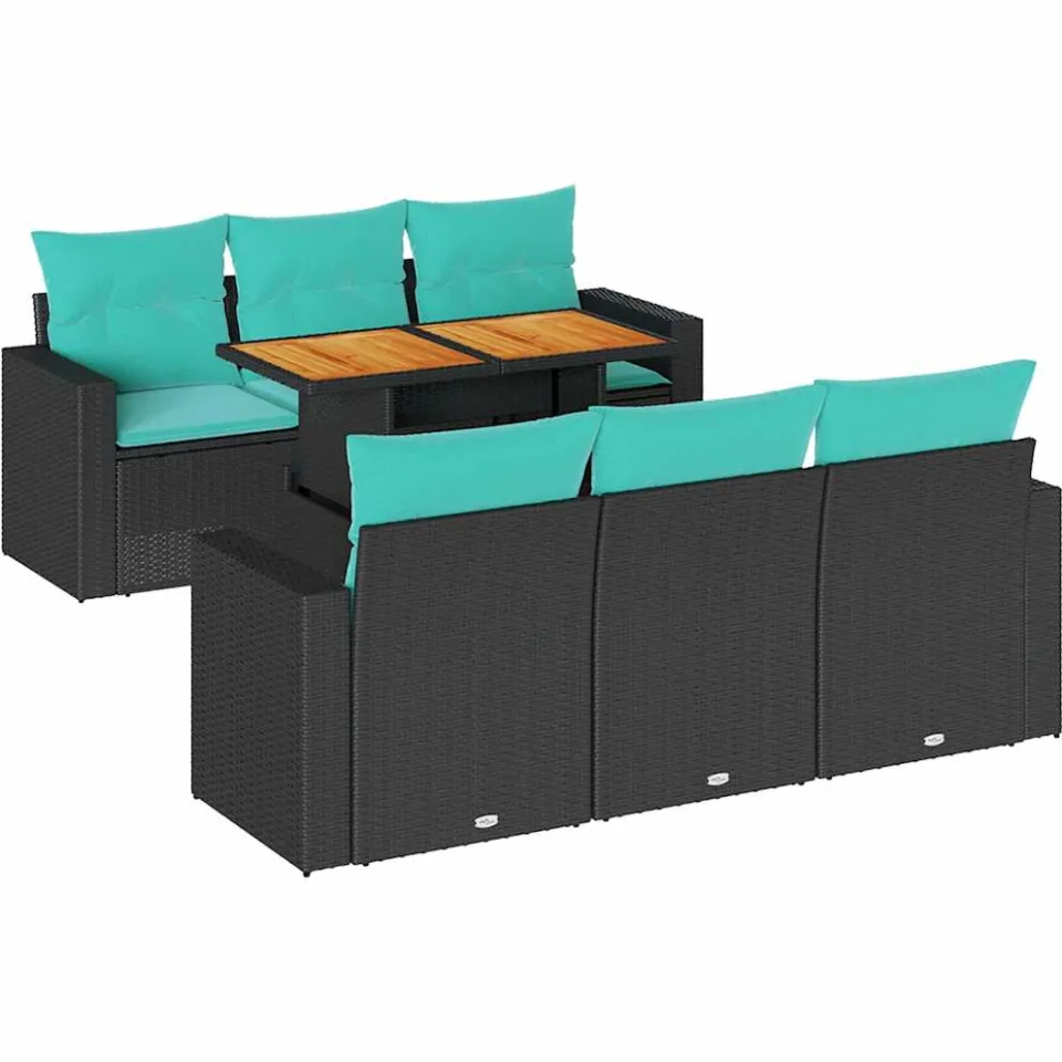 vidaXL 7-delige Loungeset met kussens poly rattan zwart, foto 3
