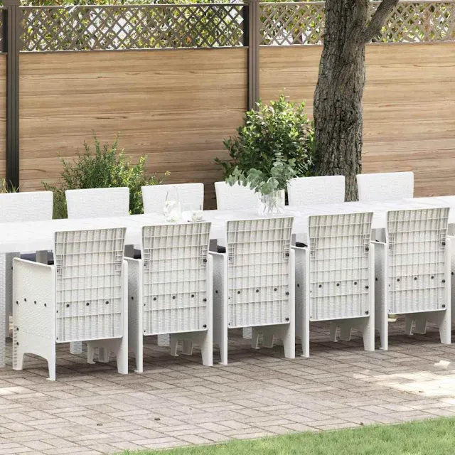 vidaXL Tuin Eettafelset met kussens 17 st Wit PP, foto 2