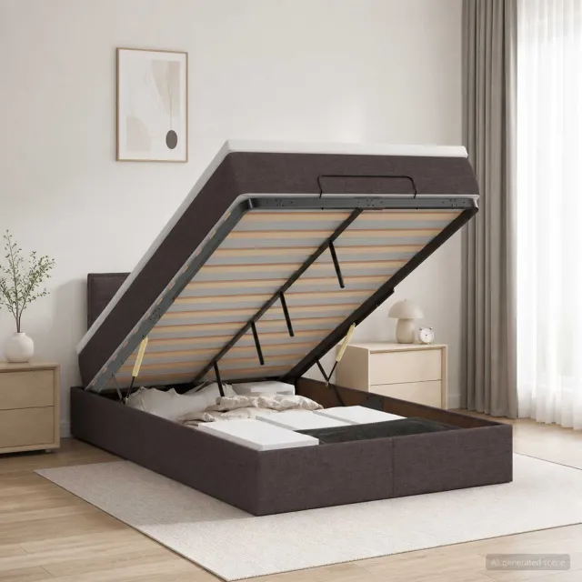 vidaXL Ottoman bed met matras Donkerbruin 120 x 200 cm Stof bruin