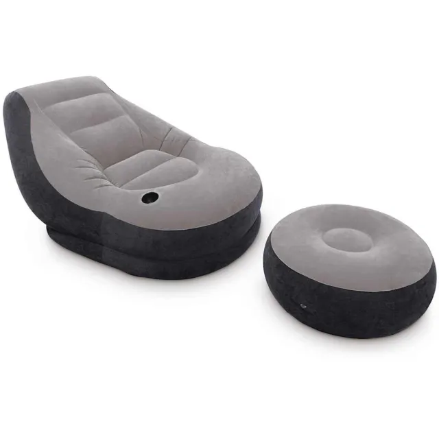 Intex Opblaasstoel - met - poef - Ultra - Lounge - Relax - 68564NP grijs en zwart