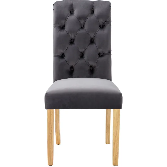 SONNENH Eetkamerstoelen set van 2 - Velvet en eikenhouten poten - Gecapitonneerde rug - Grijs Grijs / Eikenhout