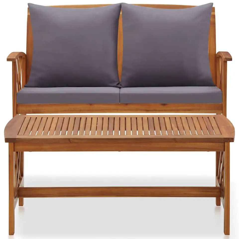 vidaXL 2-delige Loungeset met kussens massief acaciahout grijs, foto 3