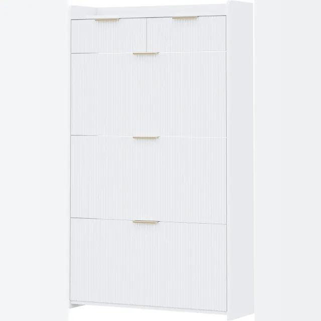 MUVANO Witte smalle schoenenkast voor de hal - schoenenkast 25 cm diep - 3 klepvakken en 2 laden - 80 x 25 x 135 cm - opbergen in entree en hal wit