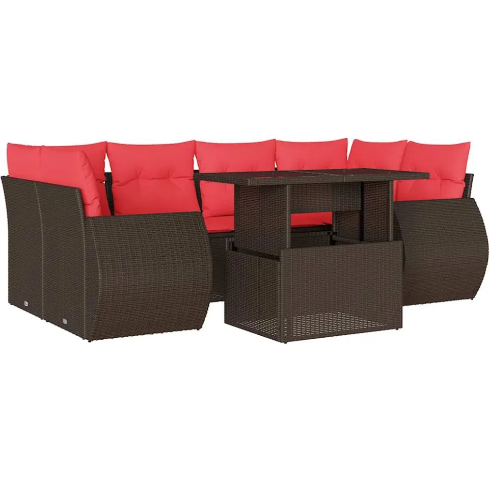 vidaXL 7-delige tuinbankset met kussens, bruin polyrotan, foto 3