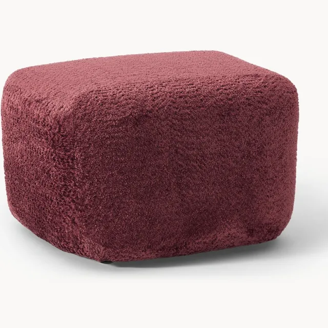 Westwing Collection Voetenbank Wolke van teddy-bouclé Wijnrood
