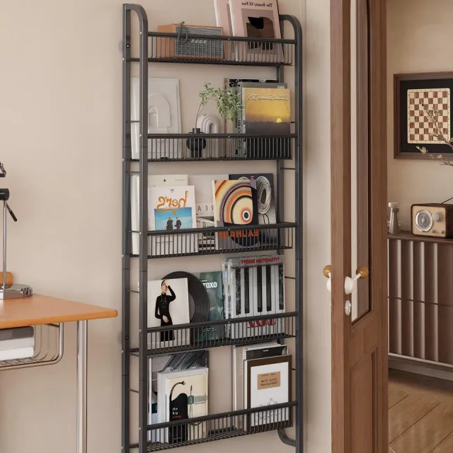 Ibenzoa Slanke metalen wandboekenkast met vijf niveaus voor compacte ruimtes Black
