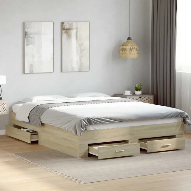 vidaXL Bedframe met lades bewerkt hout sonoma eikenkleurig 150x200 cm