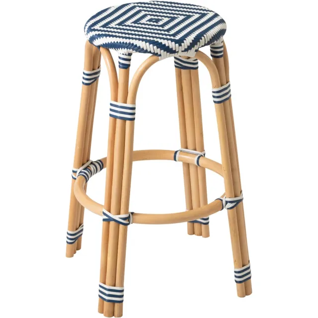 J-Line kruk Geo - rotan - wit - 2 stuks Blauw