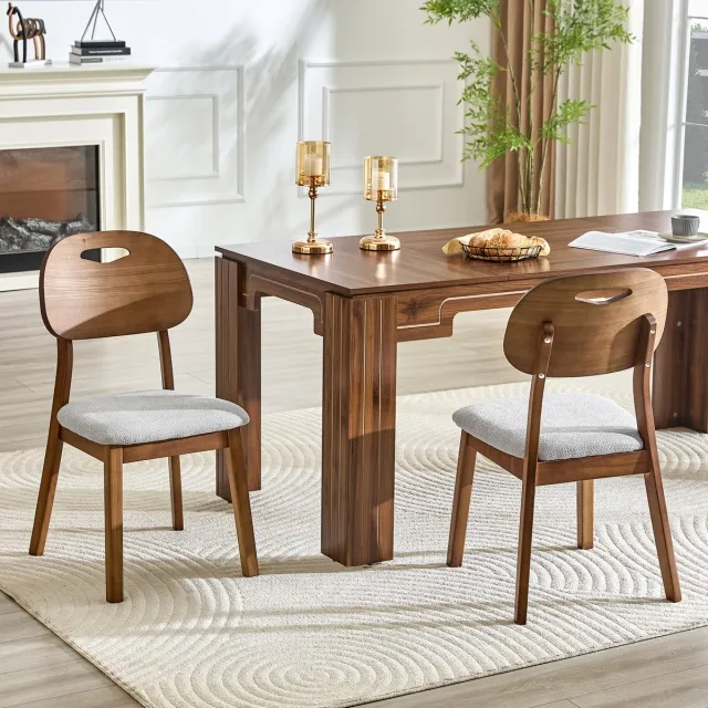 Clruro Eetkamerstoel - Set Van 2 - Ovale Rugleuning Houten Frame Met Handgreep Design - Keuken Woonkamer - Hout Gevoerd - Onbekend Grijs