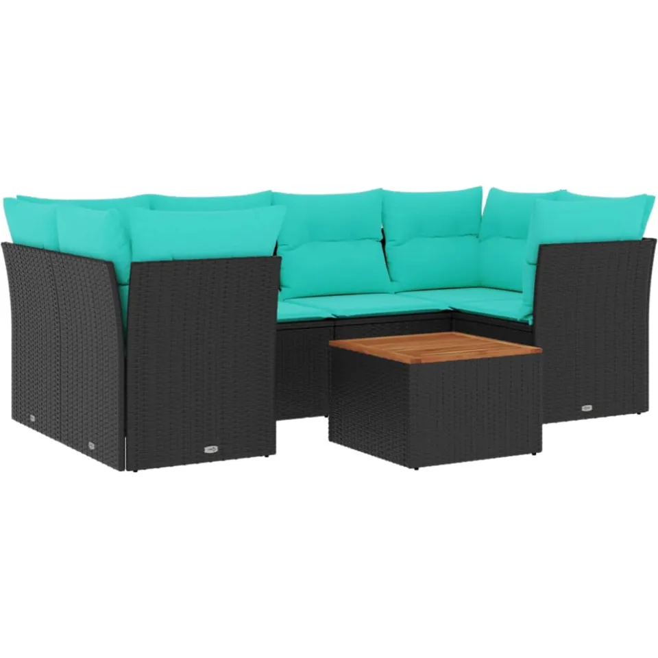 vidaXL 7-delige Loungeset met kussens poly rattan zwart, foto 3