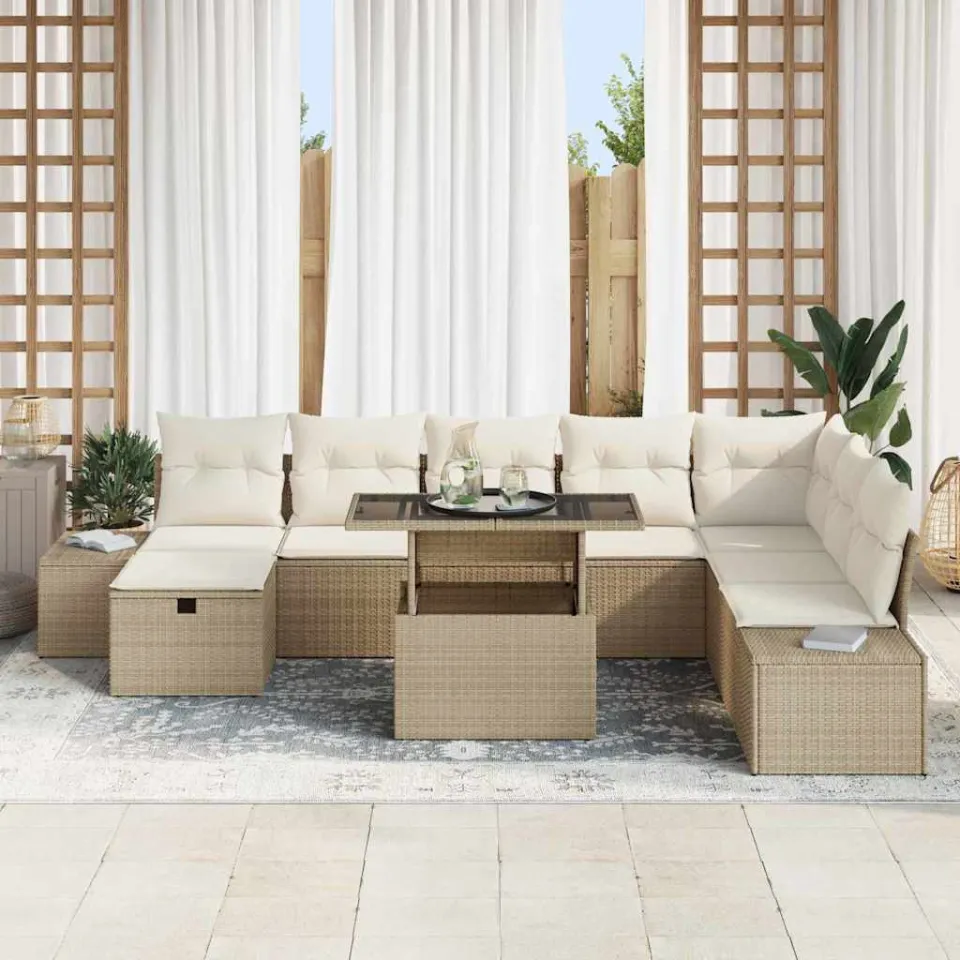 vidaXL Tuin Sofa Set 11 st poly rattan beige, foto 3