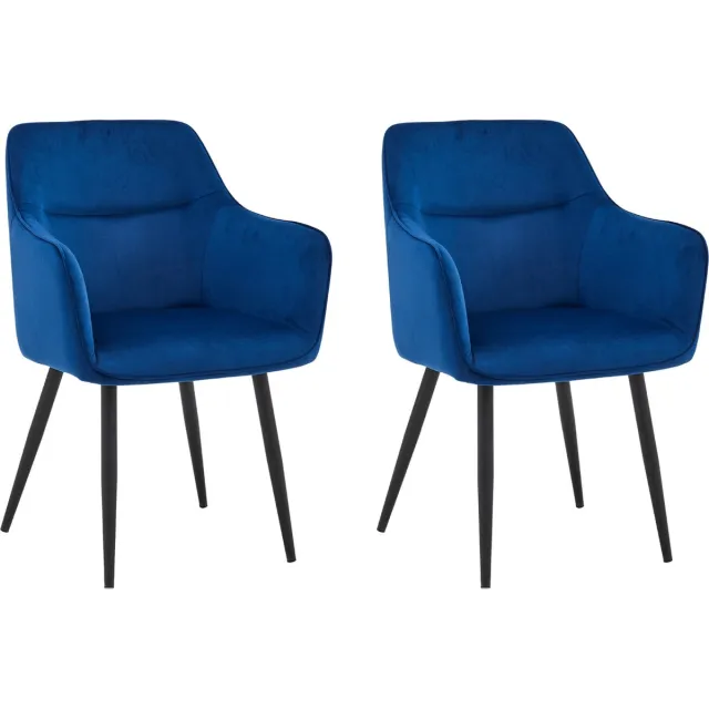 Colenis City Eetkamerstoel - Set Van 2 - Blauw - Fluweel - Velvet - Industrieel - Stoel - Design - Armleuningen