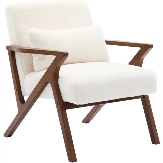 sweeek Scandinavische fauteuil van walootkleurig hout en imitatiebonteffect - antoine Wit