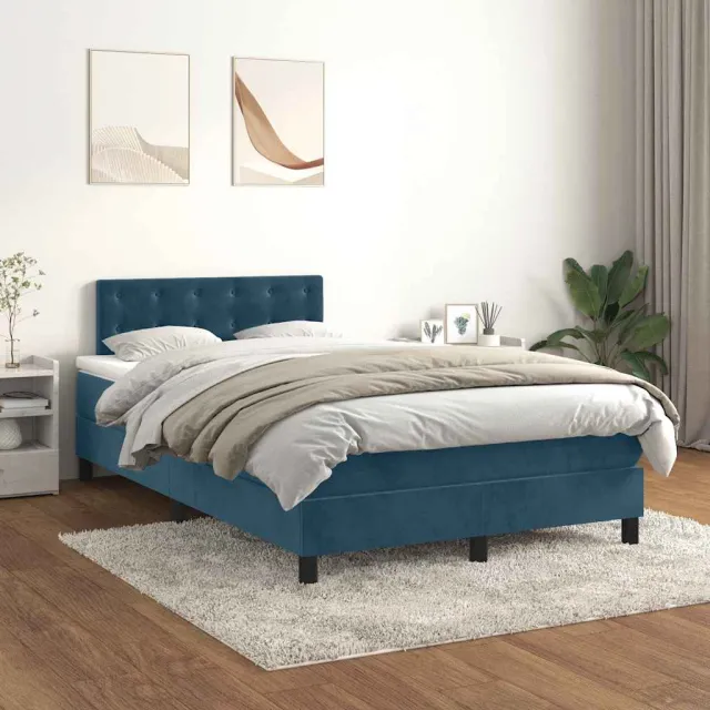 vidaXL Boxspring met matras fluweel donkerblauw 120x190 cm blauw